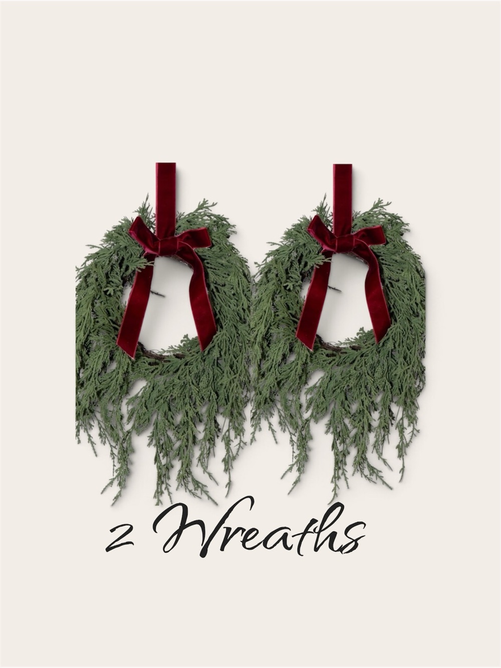 My Texas House Evergreen Christmas 2 Wreath with Velvet Ribbon, Green & Red ,12”